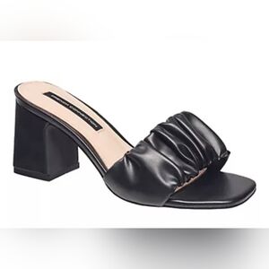 French Connection Black Ruched Heeled Mules